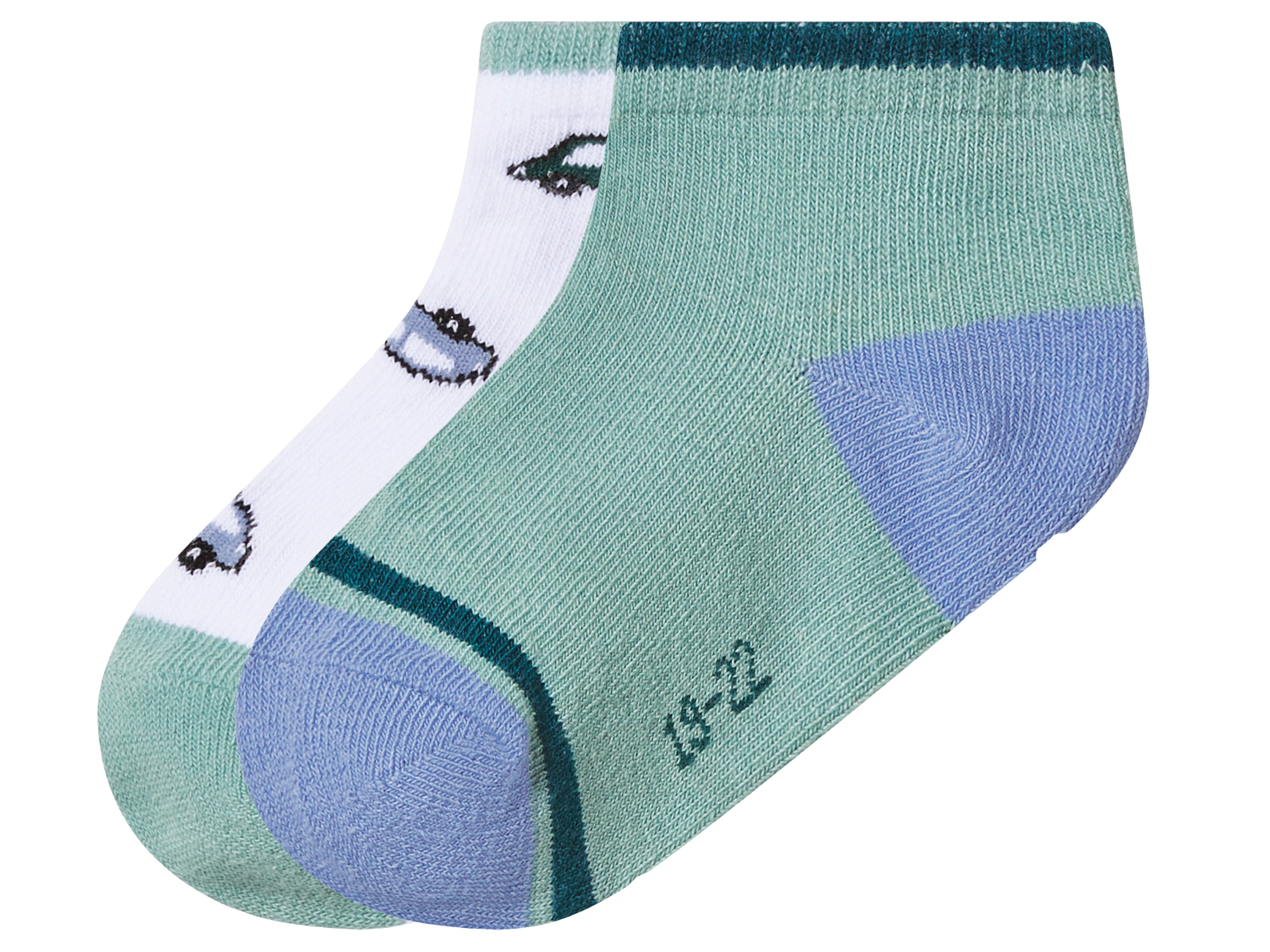 lupilu 2 Paar kinder sokken (Auto's/wit/groen, 23/26)