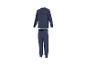 Blauwe kinderpyjama set met bouwvoertuigprint.