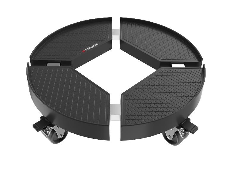 Zwarte PARKISDE transportroller met wielen, bestaande uit vier modulaire secties.