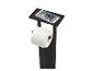 Zwarte toiletrolhouder met telefoonhouder.