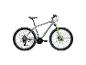 Grijze mountainbike met groene accenten en vering