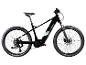 Zwarte elektrische mountainbike met groene en witte accenten, offroad-banden.