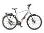 Witte elektrische fiets met zwarte accenten en bagagedrager.