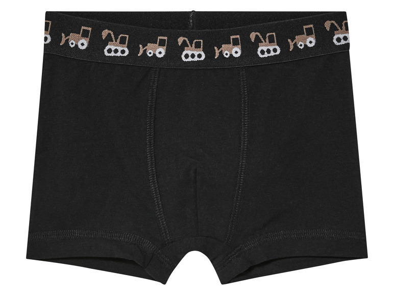 Zwarte boxershorts met een print van graafmachines.