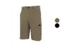 Khaki werkshorts met zijzakken en zwarte details.