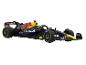 Een zwart en rood Oracle Red Bull Racing F1-automodel met Mobil en Claro-branding.