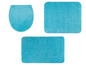 Blauwe badmatten en een toiletbril.