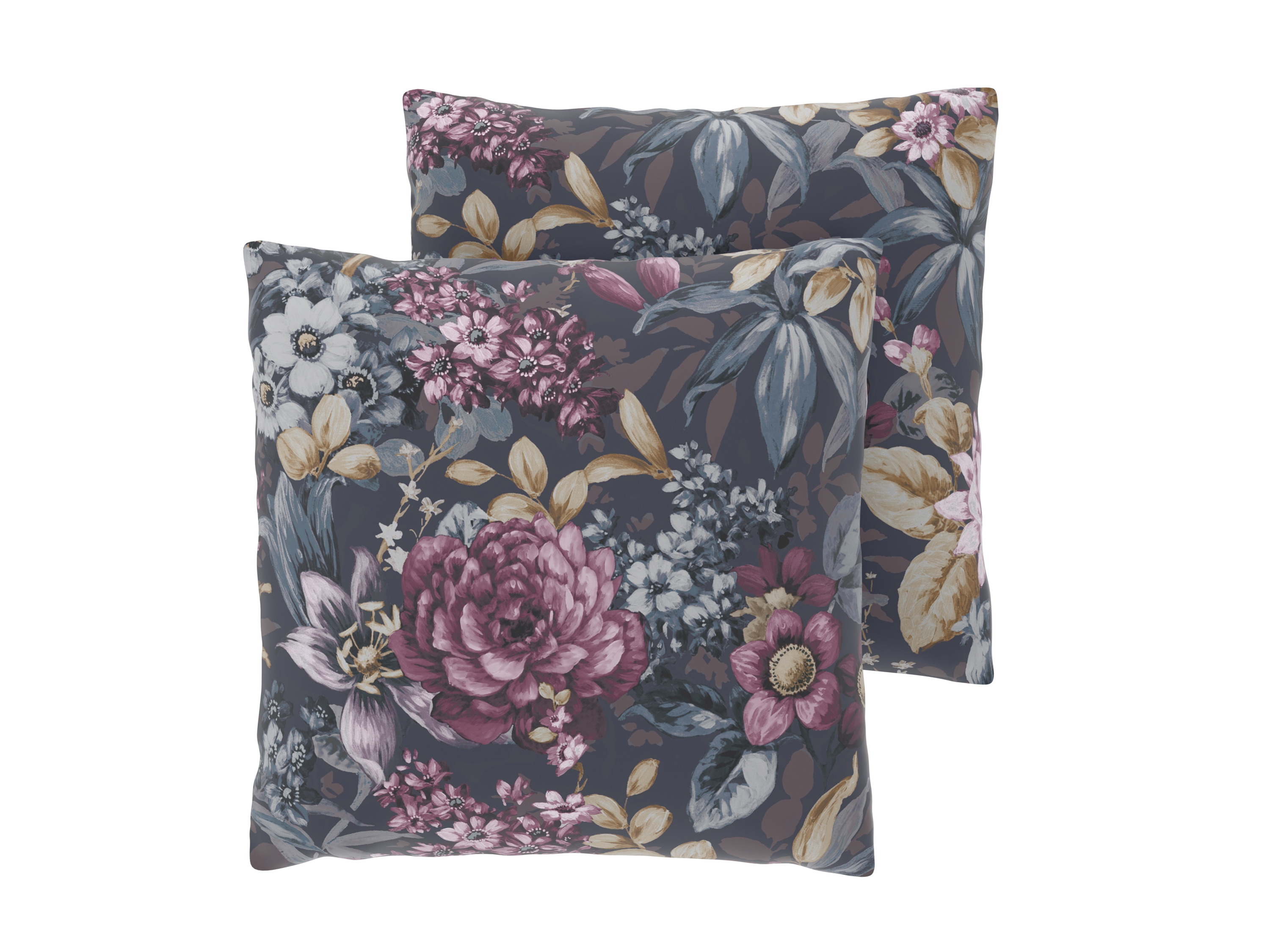 LIVARNO Set van 2 renforcé kussenslopen 50 x 60 cm (Bloemen/antraciet)