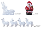 Kerst LED-decoraties: een groot rendier, de Kerstman en een snoer van vier kleine rendieren.