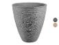 Grijze getextureerde plantenpot met een subtiel geribbeld ontwerp, getoond met kleurstalen.