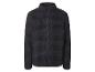 Donkerblauwe fleece jas met rits en zakken.