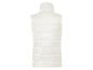 Een witte, gewatteerde vest zonder mouwen.