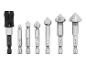 Set van zeven verzinkboren, in diverse maten van 6,3 mm tot 20,5 mm.