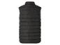 Een zwart gewatteerd vest zonder mouwen.