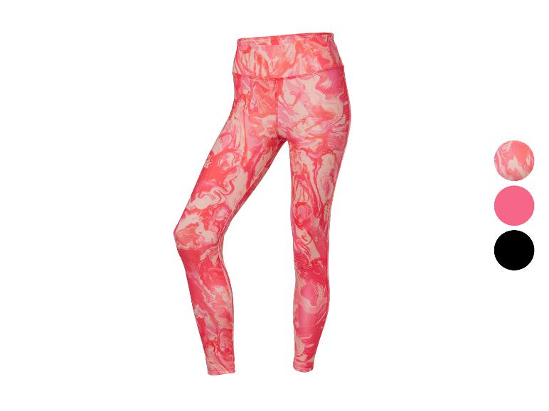 Roze en wit marmeren sportlegging met een kleurselectie ernaast.
