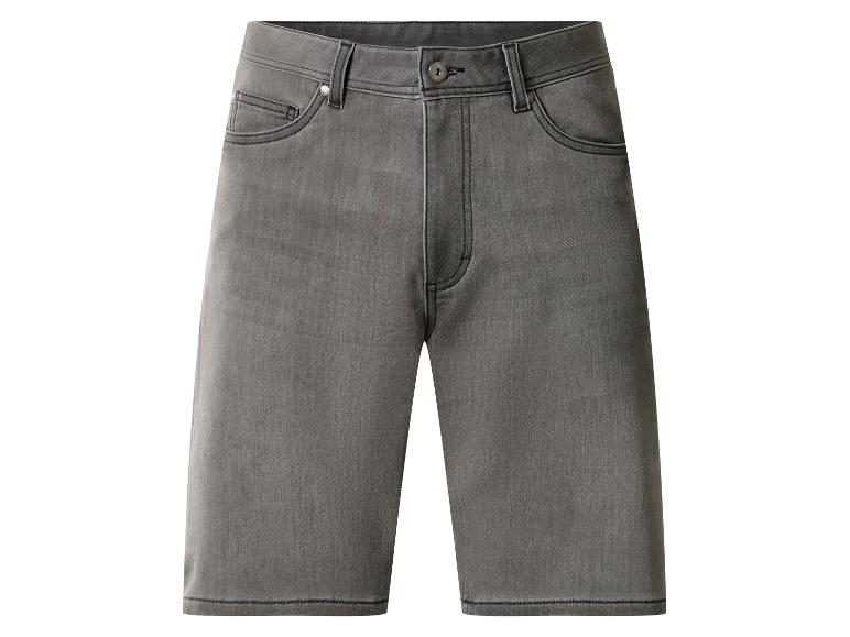Grijze denim shorts voor heren met zakken en knoop.