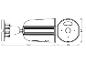 Maattekening van een bewakingscamera, 152 mm lang, 61 mm breed en 66 mm hoog.