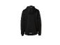 Zwarte softshell jas voor kinderen met capuchon en reflecterende details, achterkant.