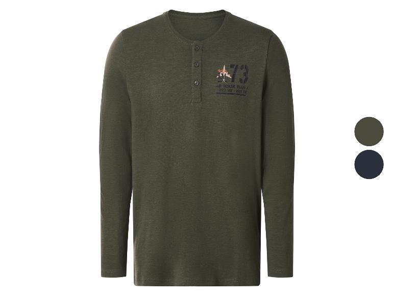 Khakikleurig heren T-shirt met lange mouwen met vliegtuigprint en het nummer 73