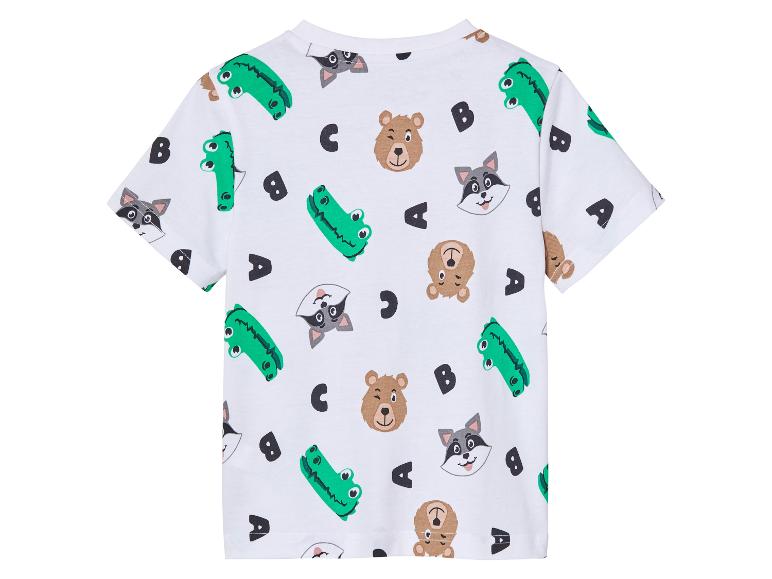 Kinder T-shirt met dierenprint (beren, wasberen, krokodillen) en letters.