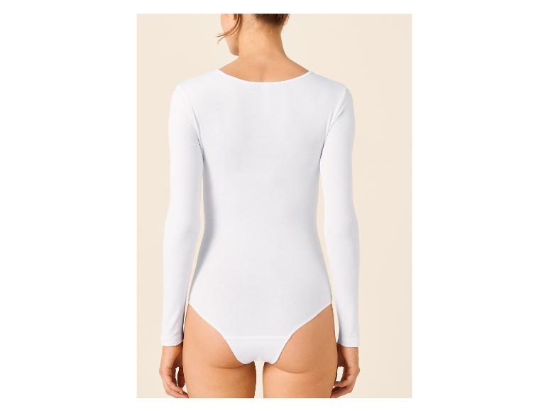 Witte bodysuit met lange mouwen voor dames, achterkant, eenvoudig en comfortabel ondergoed.