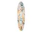 Opblaasbaar paddleboard met tropisch bloemenpatroon en pastelkleuren.