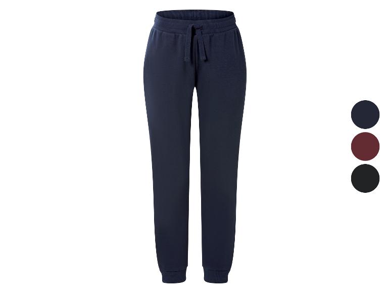 Blauwe dames joggingbroek met trekkoord, met bordeauxrode en zwarte kleuropties.