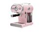 Roze retro espressomachine met manometer en stoompijpje.