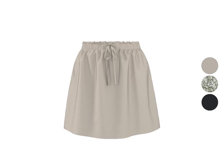 Beige rok met elastische taille en trekkoord, verkrijgbaar in drie kleuren.