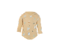 Gele baby romper met print van huisjes, bomen en sneeuwvlokken.