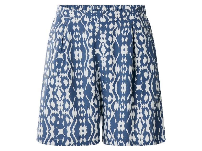Dames wijde shorts met blauw-witte ikatprint.