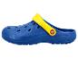 Blauwe tuinklompen met gele band en logo
