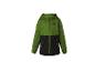Groen en zwart kinder softshell jack met capuchon en berenprint.