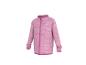 Roze fleecejack met rits en hoge kraag.