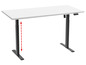Een wit bureau met een verstelbaar zwart onderstel.