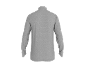 Eenvoudig grijs shirt met lange mouwen en hoge hals, achterkant.