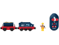 Speelgoedtrein met wagon, werkpoppetje en afstandsbediening.