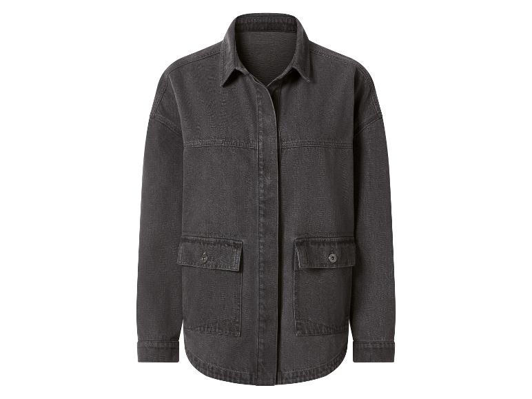 Donkergrijze spijkerjas met zakken en kraag
