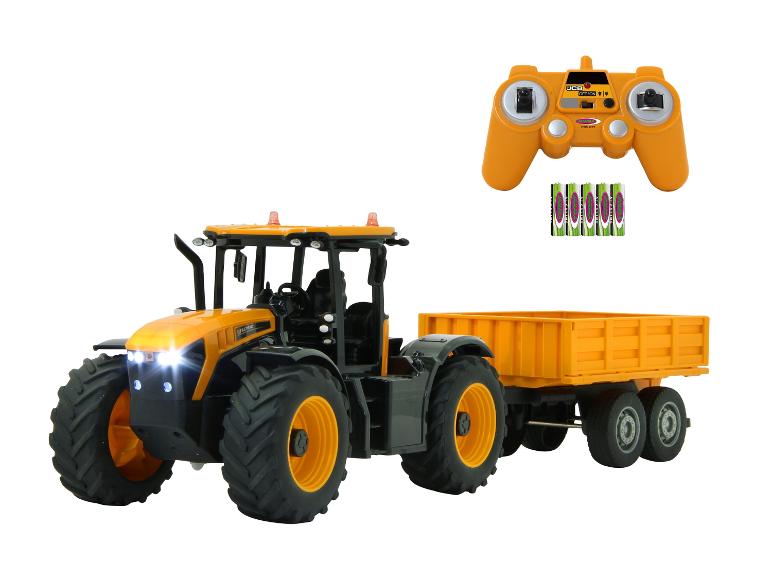 JCB radiografisch bestuurbare tractor met aanhanger en controller.