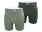 Twee Mexx Amsterdam boxershorts in olijfgroen en donkergroen.