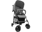 Grijze kinderwagen met zonnekap, veiligheidsbeugel en opbergmand.