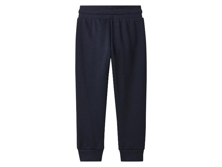 Donkerblauwe joggingbroek met elastische tailleband en geribde boorden.
