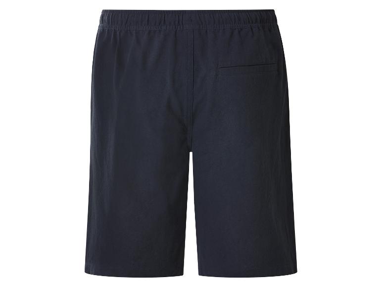 Donkerblauwe herenshorts met elastische tailleband en achterzak.