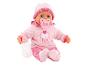 Babypop in roze hoodie met speen en flesje.