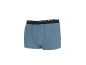 Blauwe boxershort met zwarte tailleband en witte strepen.