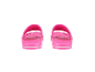 Paar felroze slippers met witte streep, achteraanzicht.
