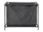 Opvouwbare wasmand met zwarte stof en metalen frame.