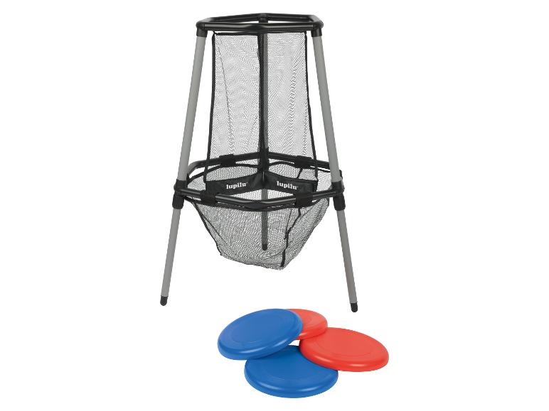 Werpspelset met net en drie gekleurde werpschijven.