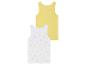 Twee tanktops voor meisjes, een effen gele en een met sterrenprint.