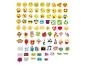 Een verzameling stickers met emoji's, symbolen en woorden.